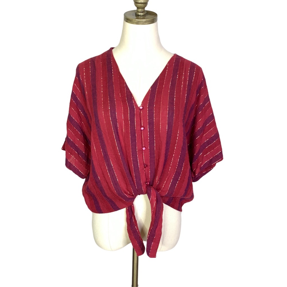 Rails Oversized Striped Button Down Crop Medium 3… - image 2
